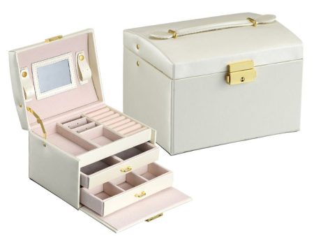 sp01111 Jewelry Box Organizer Three-layer PU Leather Earring Rings Storage Display Case with Mirror and Key Discount