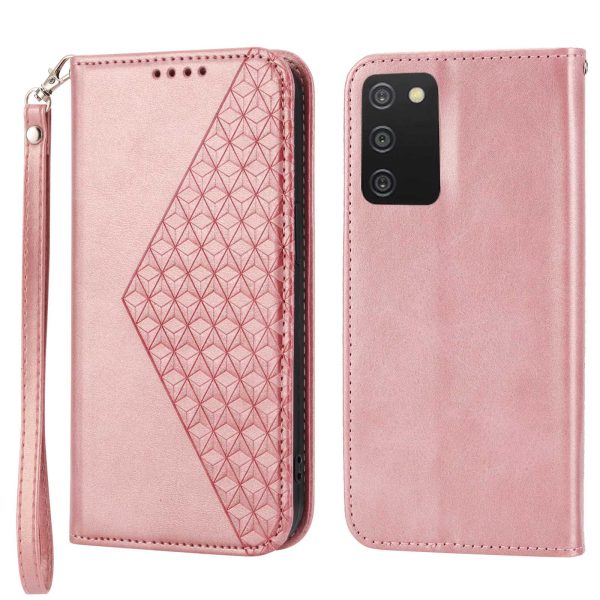 Cell Phone Case For Samsung Galaxy A03s (166.5 x 75.98 x 9.14mm), Calf Texture PU Leather Imprinted Rhombus Pattern Anti-shock Phone Cover Wallet Stand with Strap Online