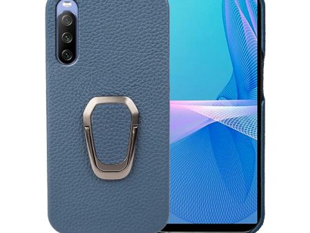 For Sony Xperia 10 III Lite   10 III 5G Ring Kickstand Protective Back Case Litchi Texture Genuine Leather Coated PC Drop-proof Cover Online now