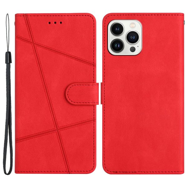 For iPhone 14 Pro Max Crazy Horse Texture PU Leather Flip Case Imprinted Lines Stand Wallet Folio Cover with Strap Fashion