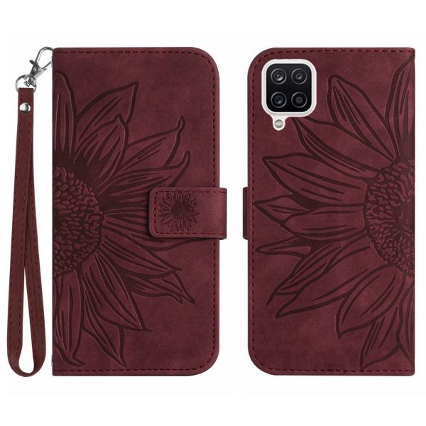 For Samsung Galaxy A22 4G (EU Version) HT04 Skin-Touch Flip Wallet Cover Imprinted Sunflower Full Protection Phone Case Stand with Hand Strap For Sale