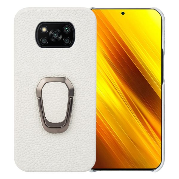 Phone Case with Ring Kickstand for Xiaomi Poco X3   X3 NFC   X3 Pro, Anti-scratch Genuine Leather Coated PC Smartphone Cover For Cheap