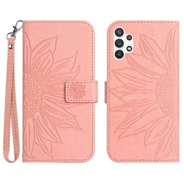 Anti-scratch Flip Phone Case For Samsung Galaxy A13 4G HT04 Imprinted Sunflower Stand PU Leather Skin-Touch Magnetic Wallet Cover with Strap Cheap