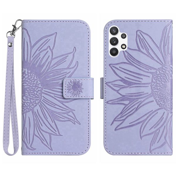 Anti-scratch Flip Phone Case For Samsung Galaxy A13 4G HT04 Imprinted Sunflower Stand PU Leather Skin-Touch Magnetic Wallet Cover with Strap Cheap