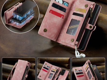 CASEME 008 Series for Samsung Galaxy S21 Ultra 5G Split Leather Zipper Multi-function Phone Case Magnetic Detachable 2-in-1 Wallet Stand Cover For Sale