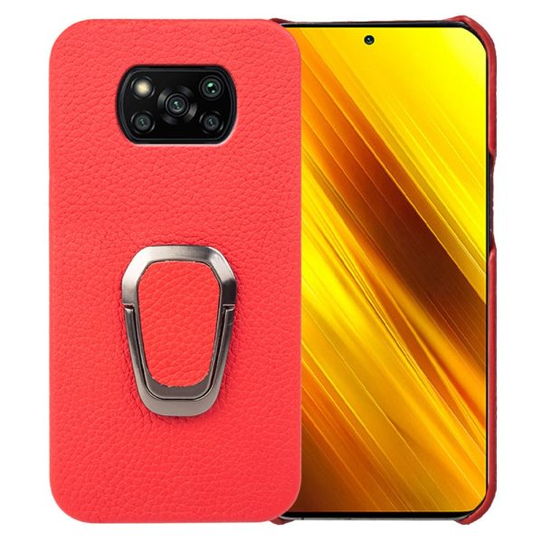 Phone Case with Ring Kickstand for Xiaomi Poco X3   X3 NFC   X3 Pro, Anti-scratch Genuine Leather Coated PC Smartphone Cover For Cheap